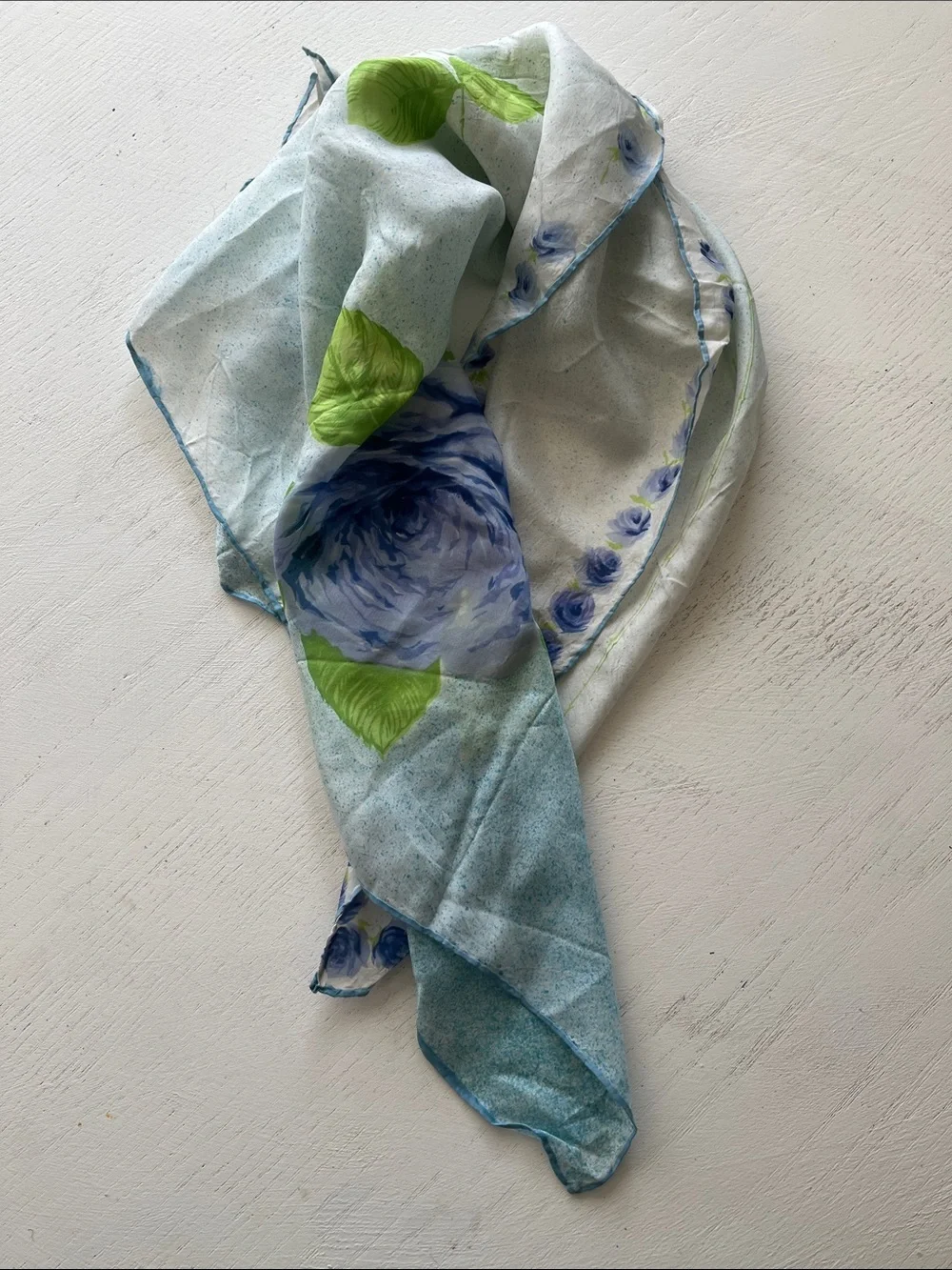 Vintage Floral Blue Rose Silk Scarf - Blue & Green